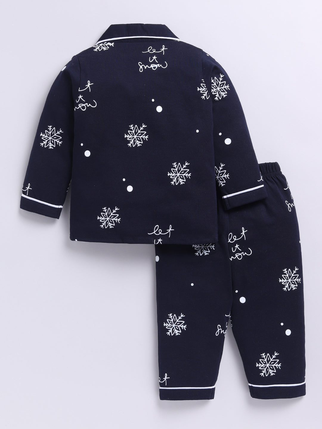 'Snowflake' Blue Cotton Knitted Full Sleeve Night Suit