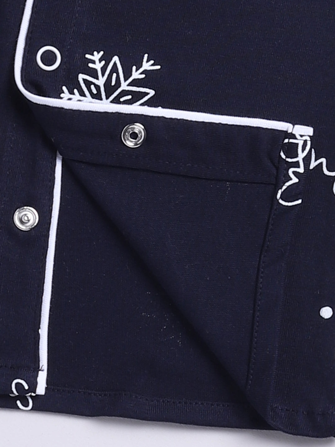 'Snowflake' Blue Cotton Knitted Full Sleeve Night Suit