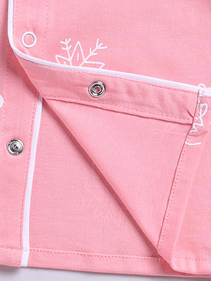 'Snowflake' Pink Cotton Knitted Full Sleeve Night Suit