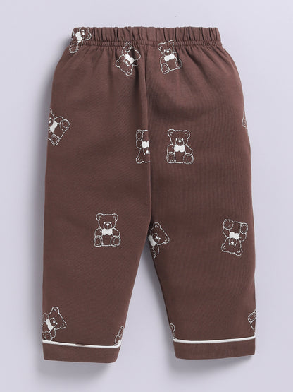 Teddy Bear Brown Cotton Knitted Full Sleeve Night Suit