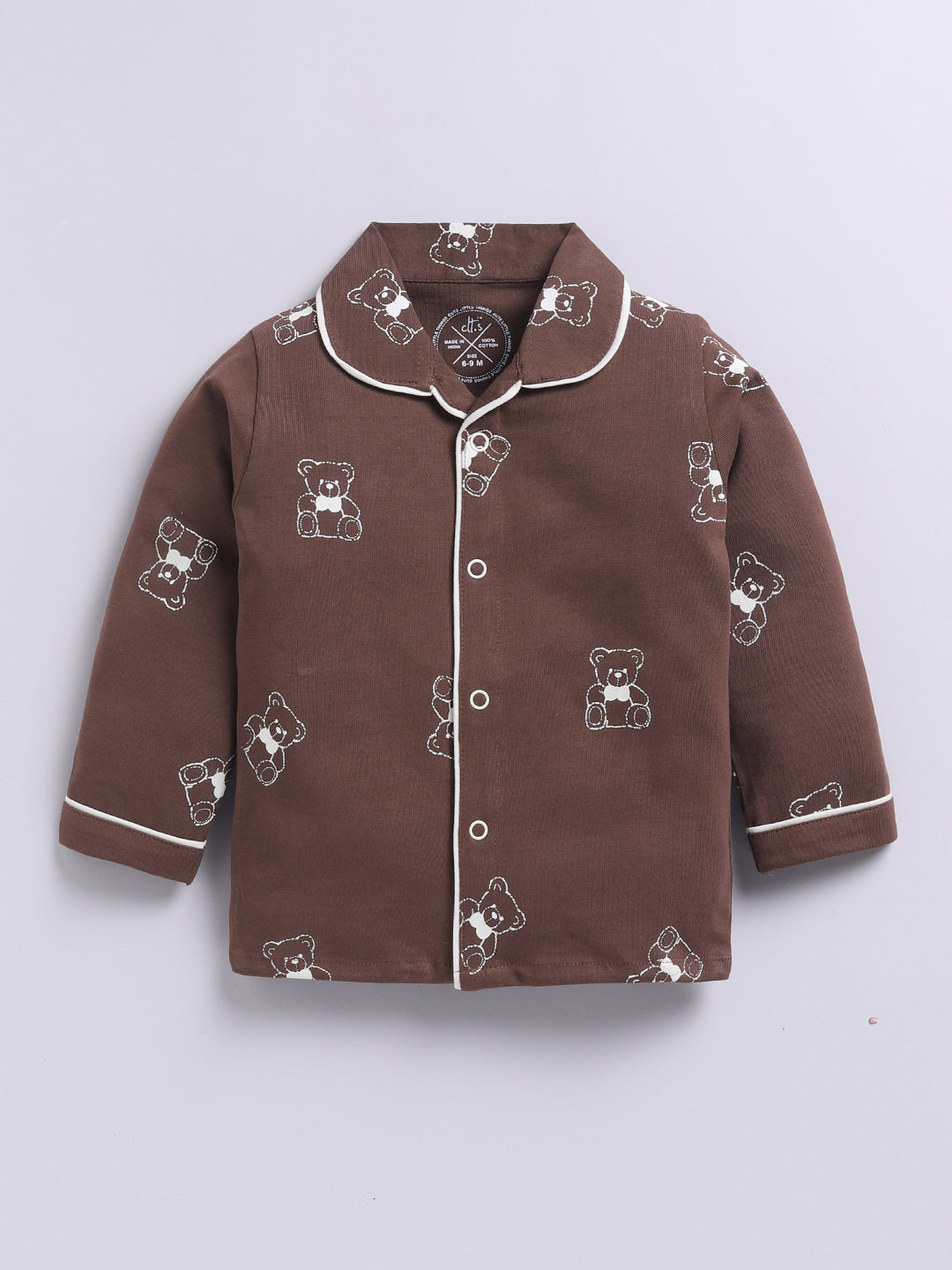 Teddy Bear Brown Cotton Knitted Full Sleeve Night Suit