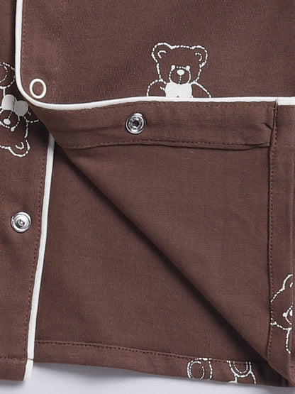 Teddy Bear Brown Cotton Knitted Full Sleeve Night Suit