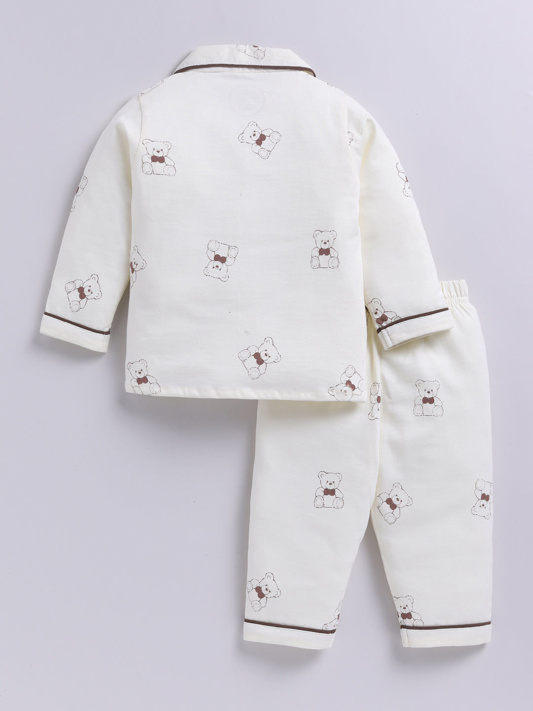 Teddy Bear Cream Cotton Knitted Full Sleeve Night Suit