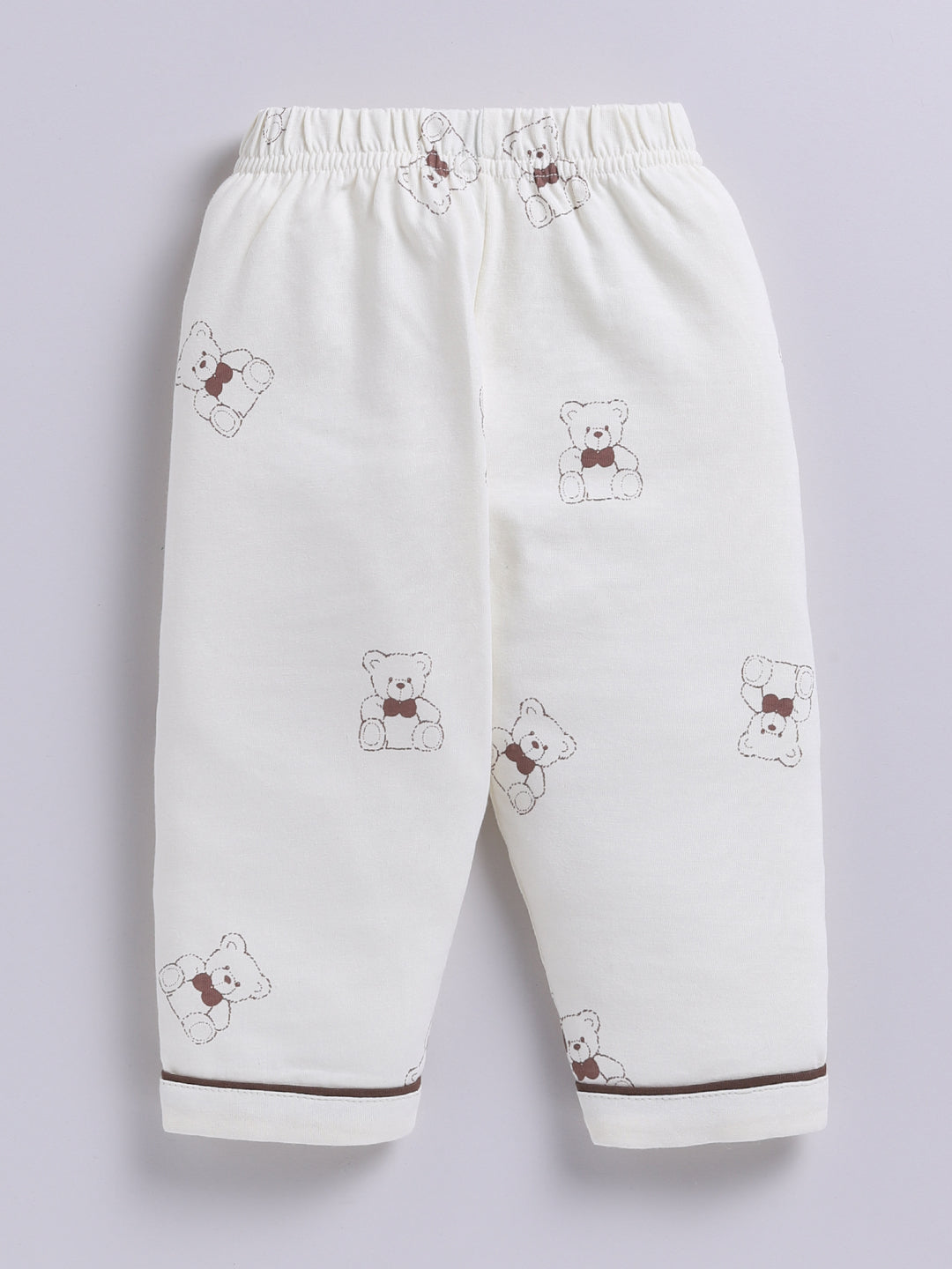 Teddy Bear Cream Cotton Knitted Full Sleeve Night Suit