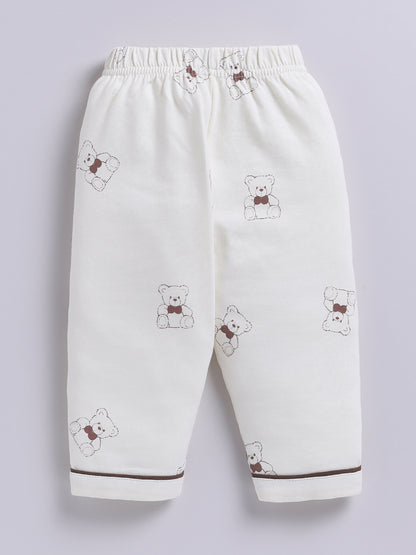 Teddy Bear Cream Cotton Knitted Full Sleeve Night Suit