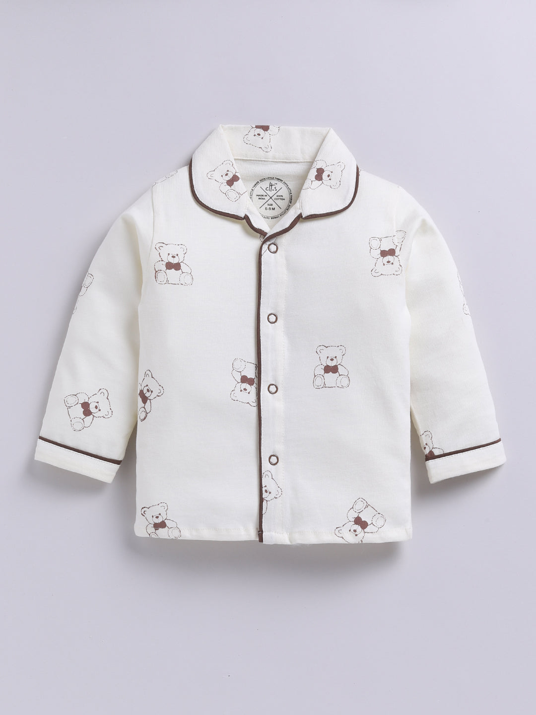 Teddy Bear Cream Cotton Knitted Full Sleeve Night Suit