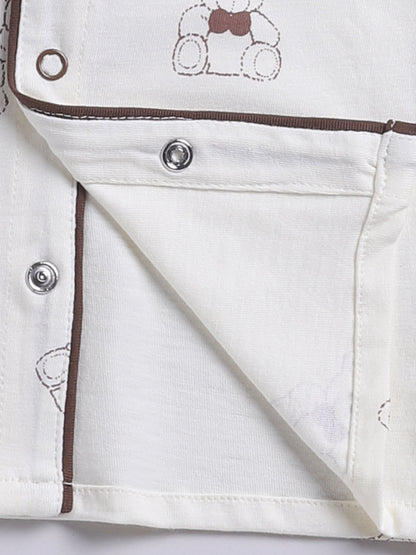 Teddy Bear Cream Cotton Knitted Full Sleeve Night Suit