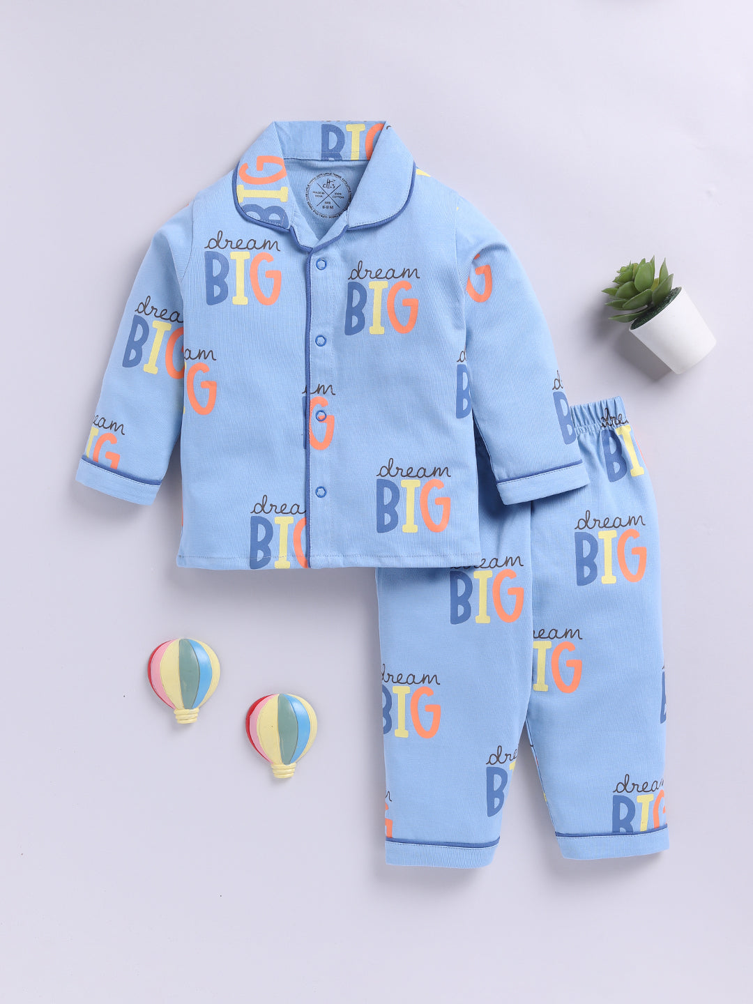 "Big Dreams" Blue Cotton Full Sleeve Night Suit