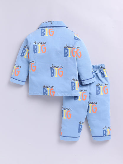 "Big Dreams" Blue Cotton Full Sleeve Night Suit