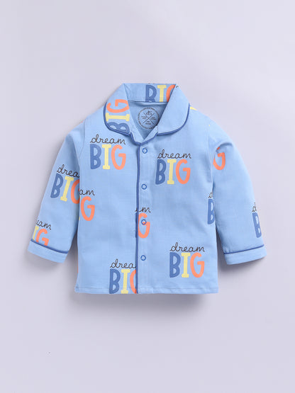 "Big Dreams" Blue Cotton Full Sleeve Night Suit