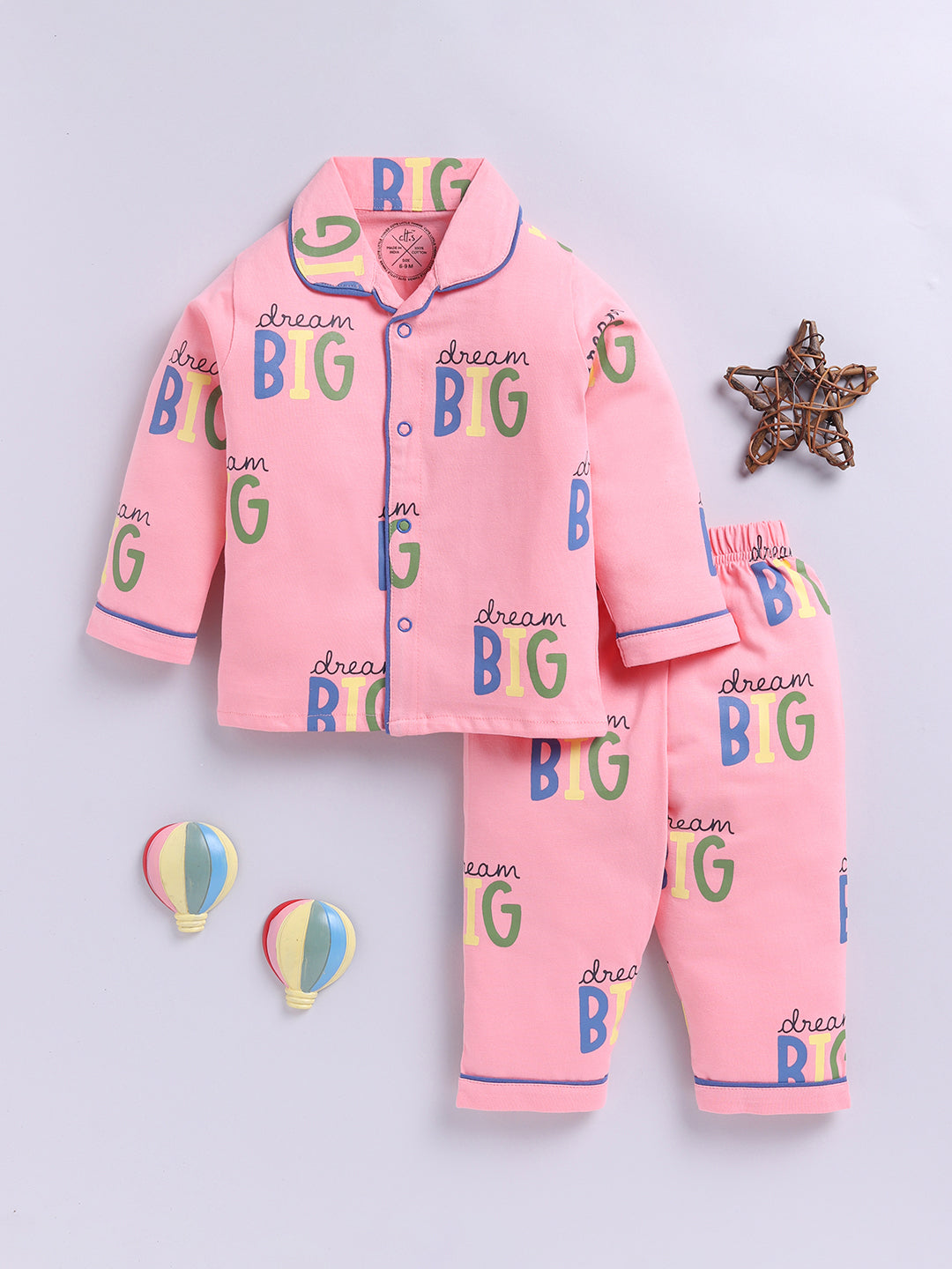 "Big Dreams" Pink Cotton Full Sleeve Night Suit