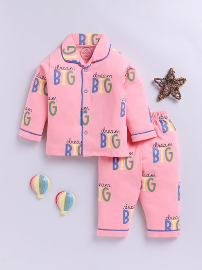 "Big Dreams" Pink Cotton Full Sleeve Night Suit