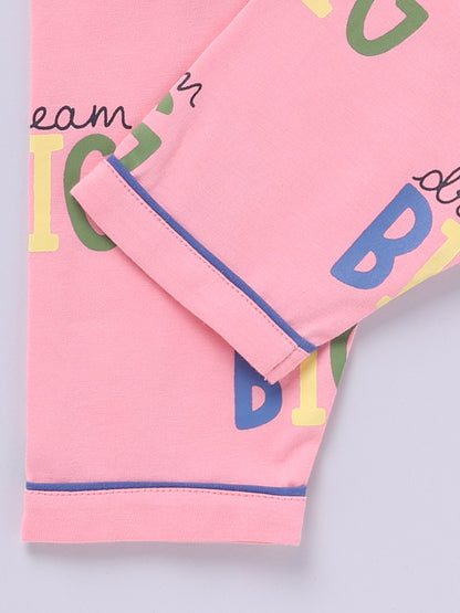 "Big Dreams" Pink Cotton Full Sleeve Night Suit