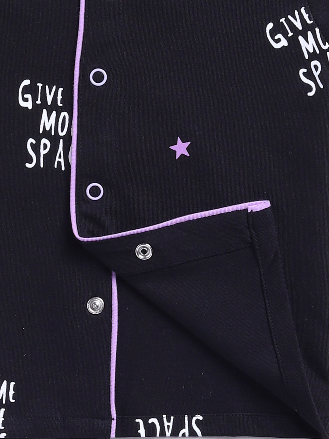 Black Cotton Knitted Typography Full Sleeve Night Suit