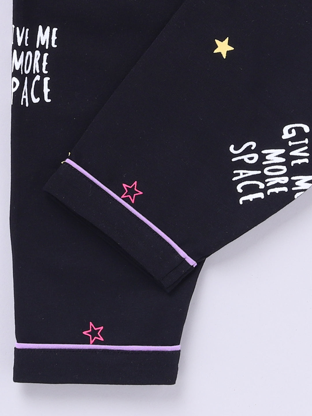 Black Cotton Knitted Typography Full Sleeve Night Suit