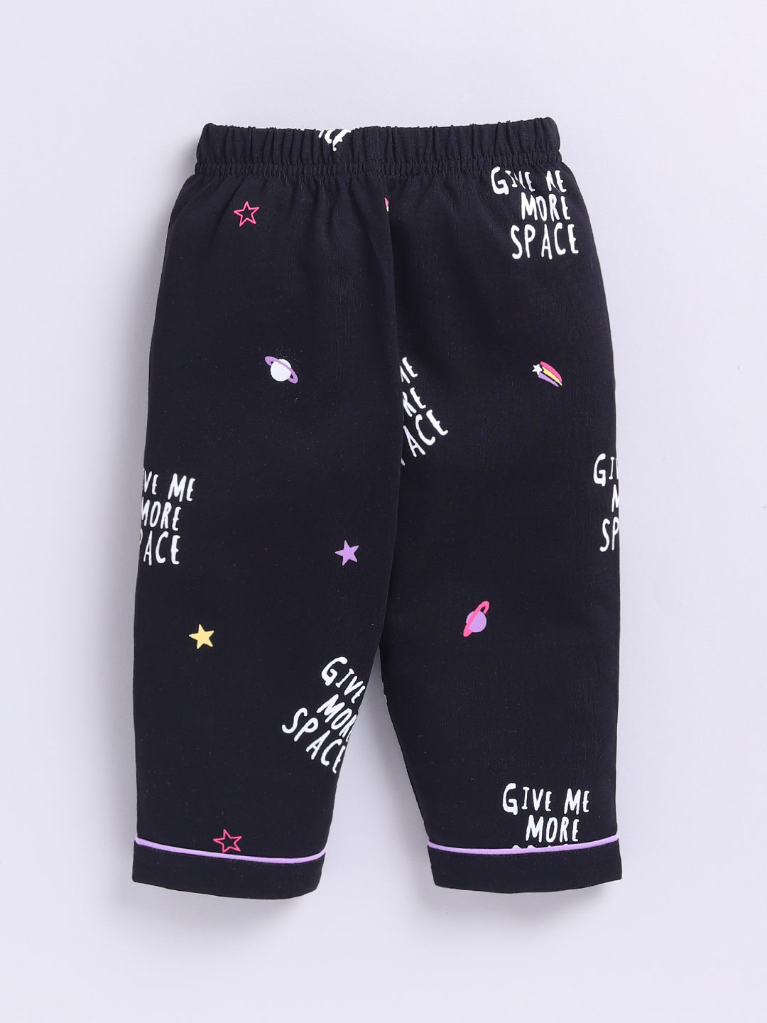 Black Cotton Knitted Typography Full Sleeve Night Suit