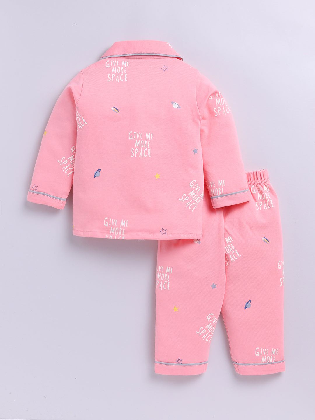 Pink Cotton Knitted Typography Full Sleeve Night Suit