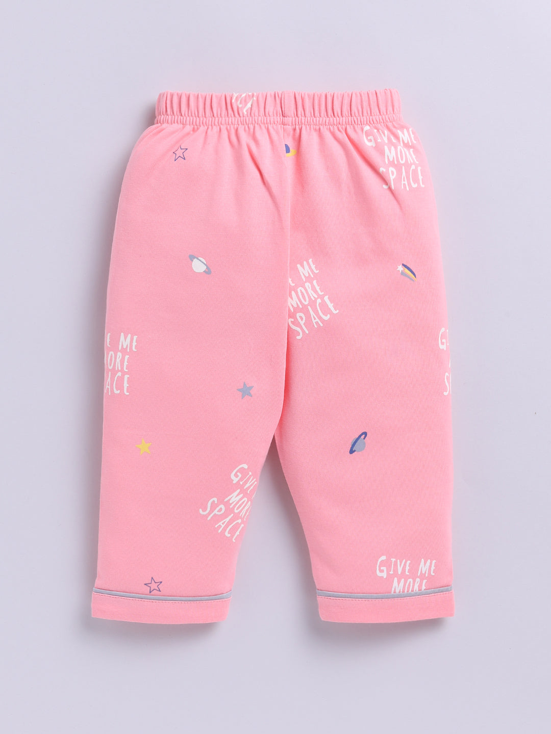 Pink Cotton Knitted Typography Full Sleeve Night Suit