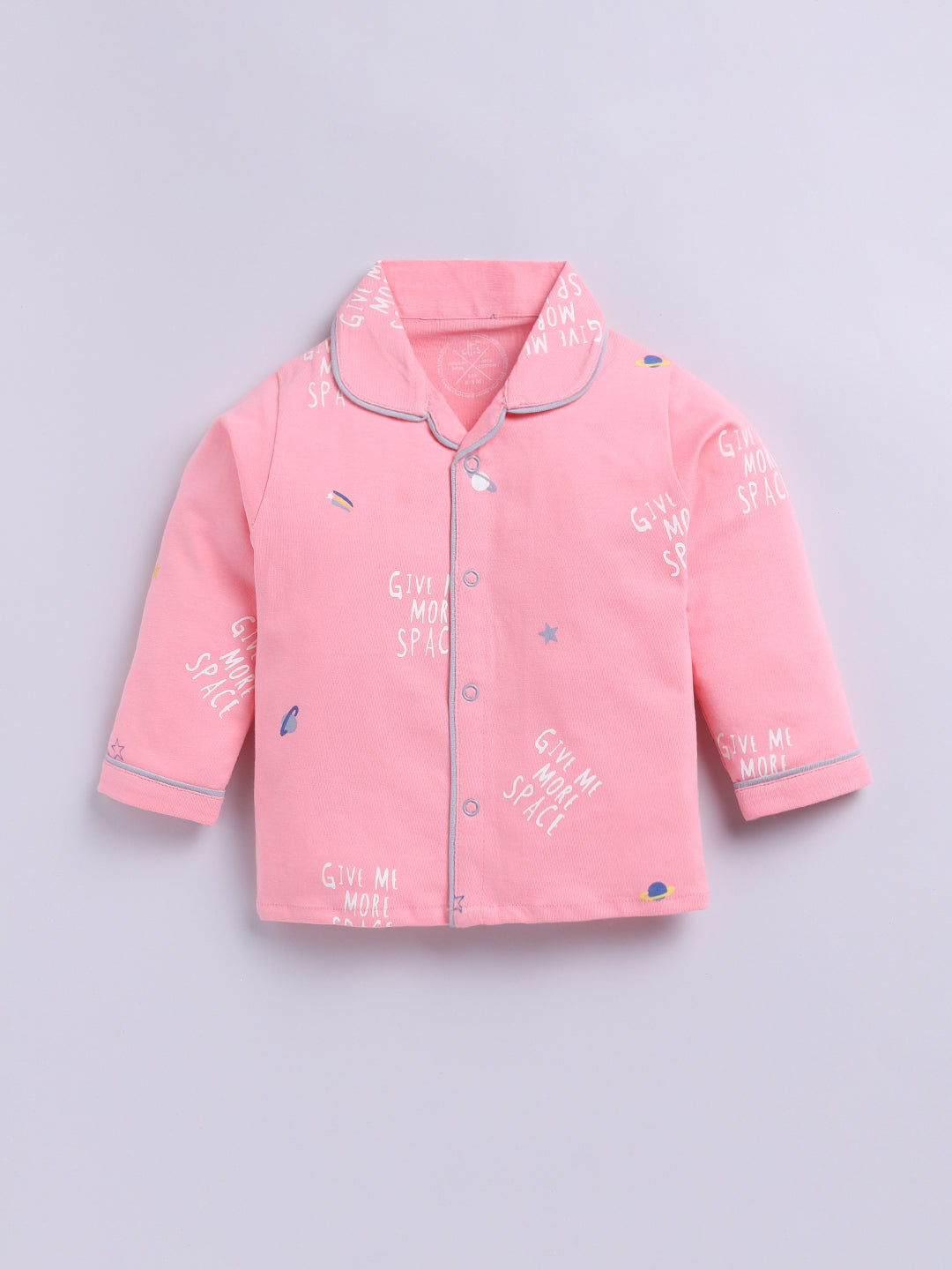 Pink Cotton Knitted Typography Full Sleeve Night Suit