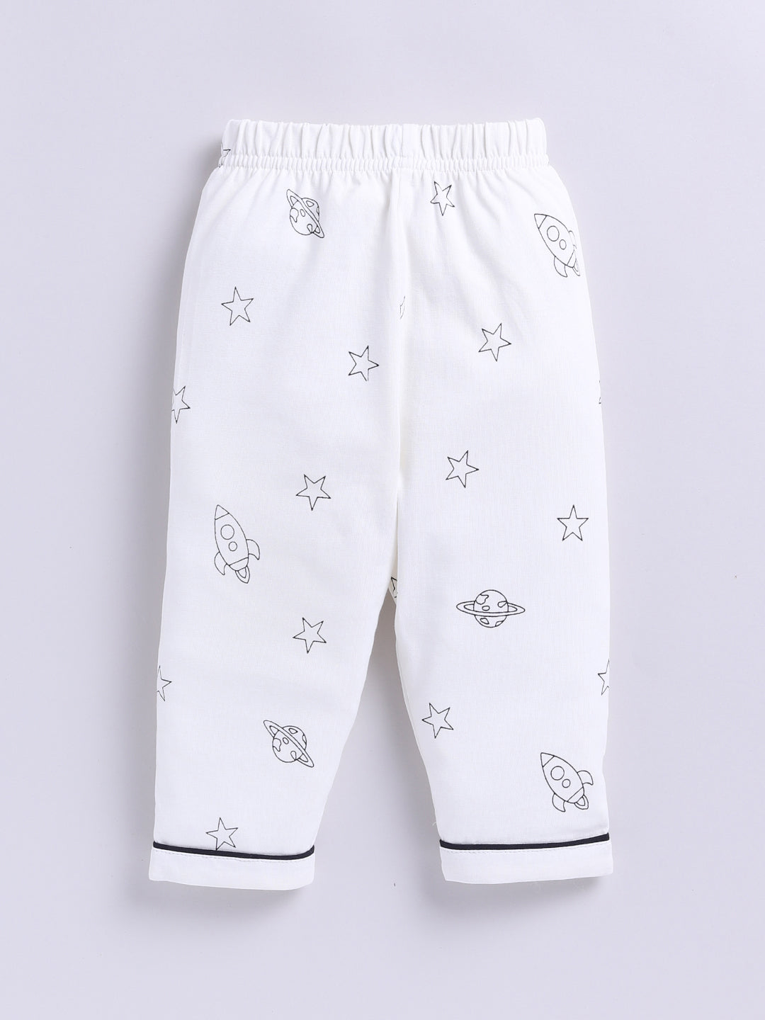 Off-white Cotton Knitted Typography Full Sleeve Night Suit