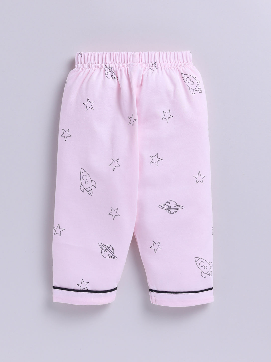 Pink Cotton Knitted Typography Full Sleeve Night Suit