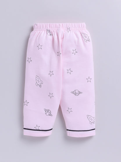 Pink Cotton Knitted Typography Full Sleeve Night Suit