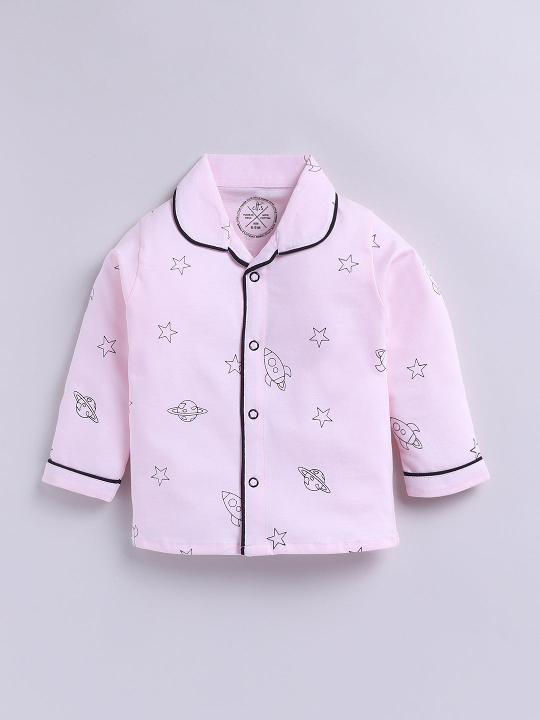 Pink Cotton Knitted Typography Full Sleeve Night Suit