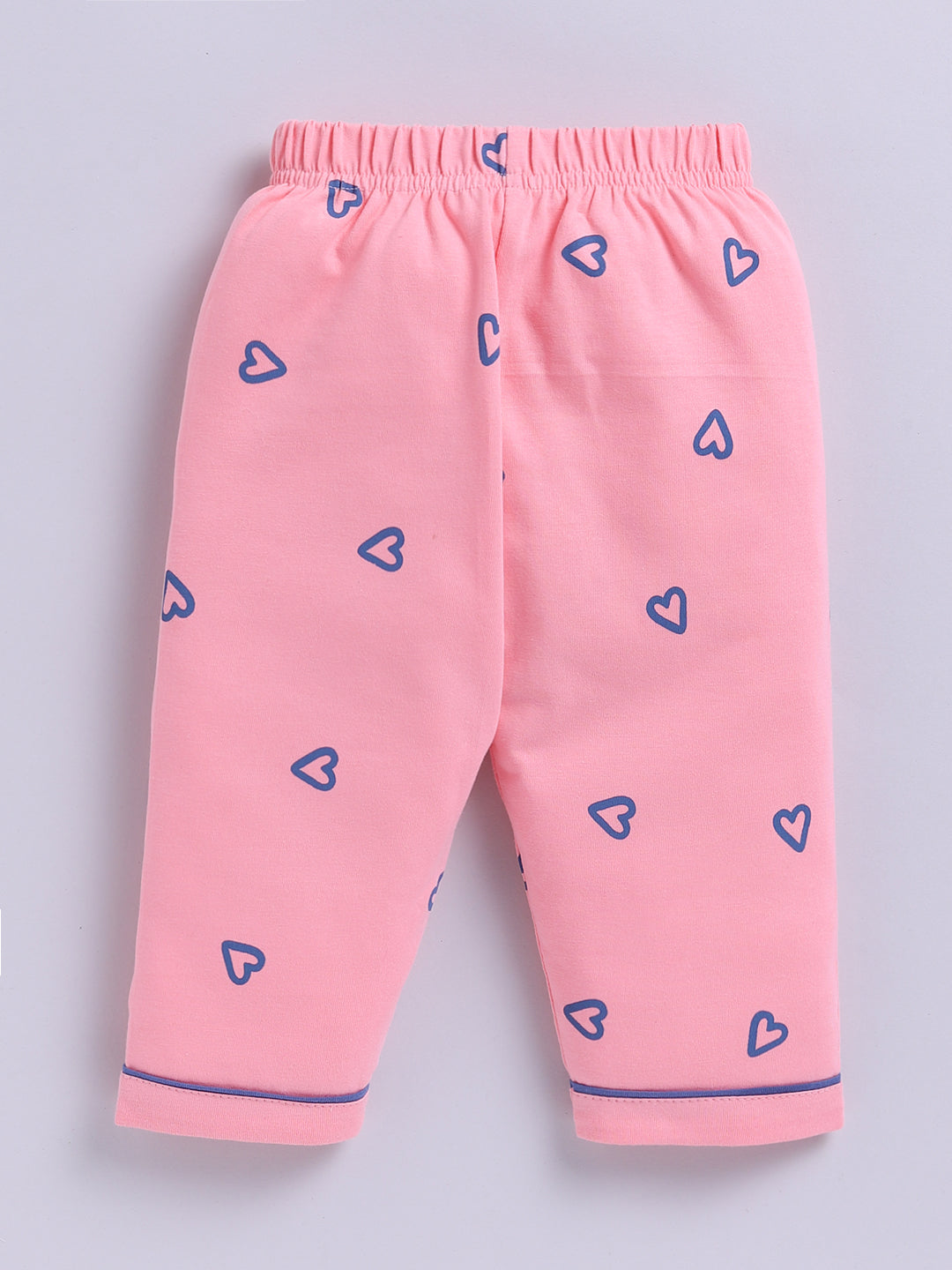 Pink Hearts Cotton Knitted Full Sleeve Night Suit