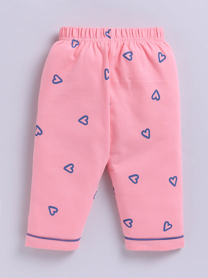 Pink Hearts Cotton Knitted Full Sleeve Night Suit