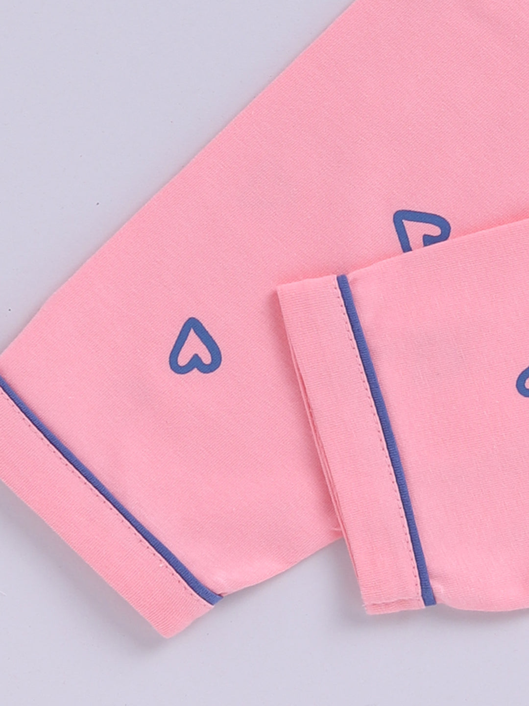 Pink Hearts Cotton Knitted Full Sleeve Night Suit