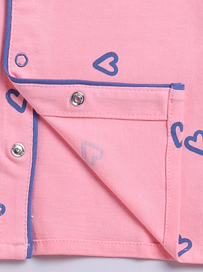 Pink Hearts Cotton Knitted Full Sleeve Night Suit