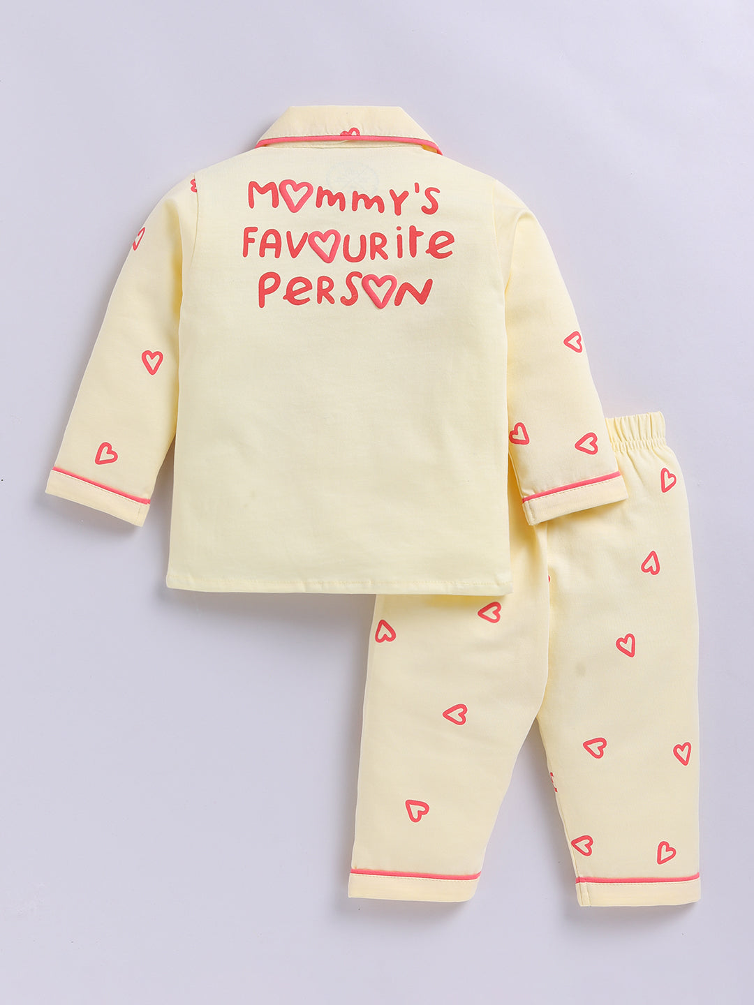 Yellow Hearts Cotton Knitted Full Sleeve Night Suit