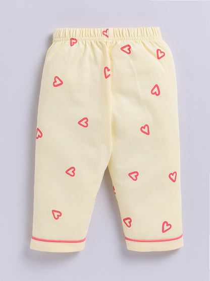 Yellow Hearts Cotton Knitted Full Sleeve Night Suit