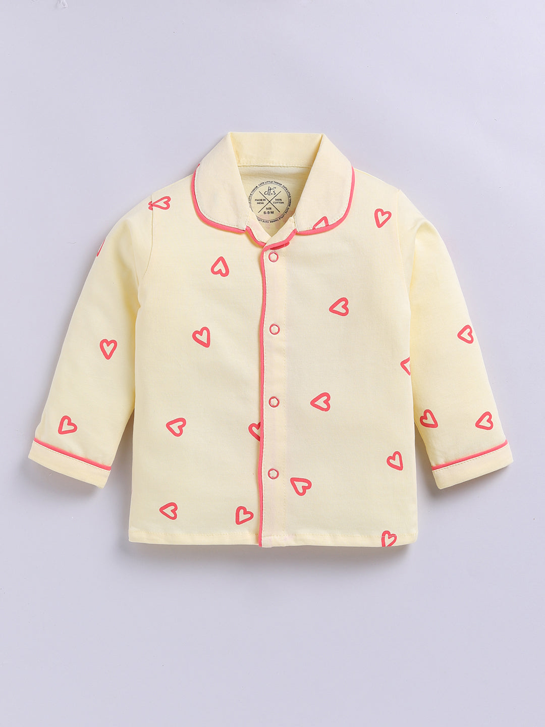 Yellow Hearts Cotton Knitted Full Sleeve Night Suit