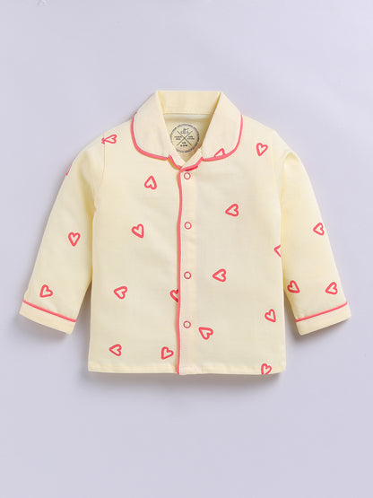 Yellow Hearts Cotton Knitted Full Sleeve Night Suit