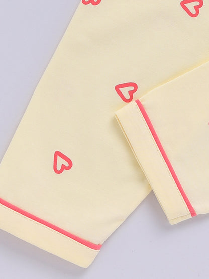 Yellow Hearts Cotton Knitted Full Sleeve Night Suit