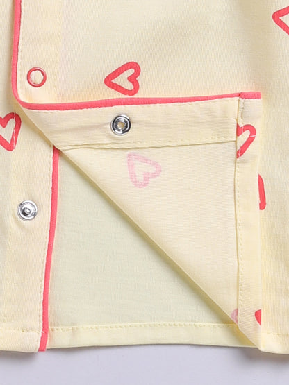 Yellow Hearts Cotton Knitted Full Sleeve Night Suit