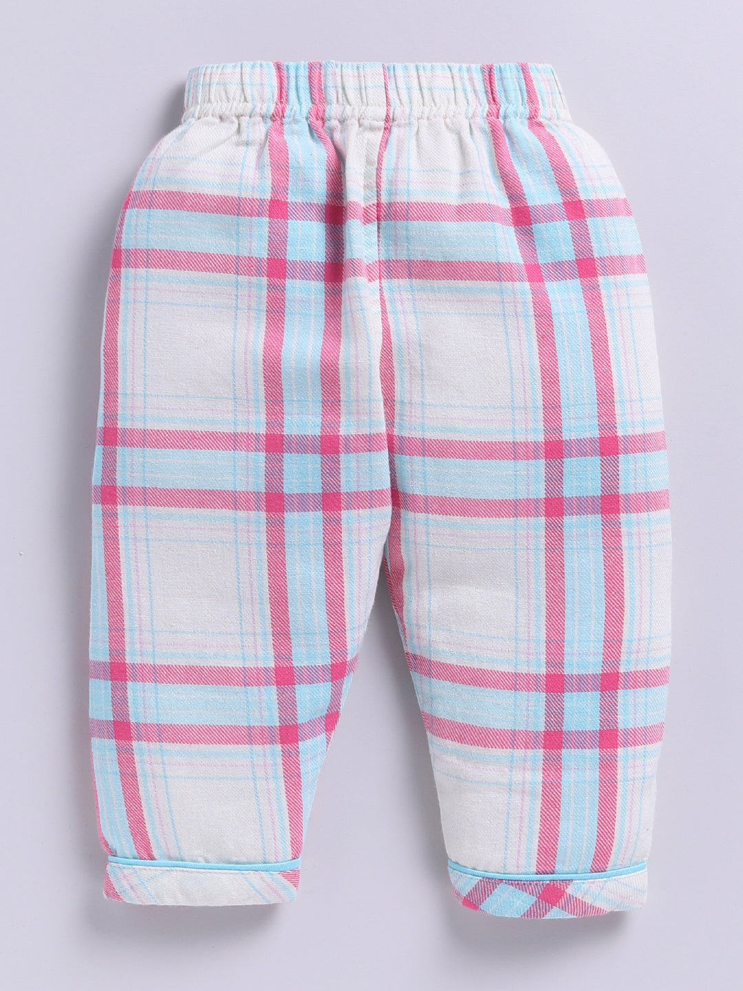 Blue Cotton Woven Checked Full Sleeve Night Suit