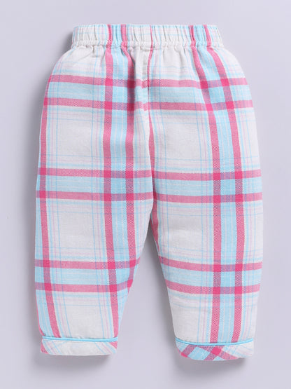 Blue Cotton Woven Checked Full Sleeve Night Suit