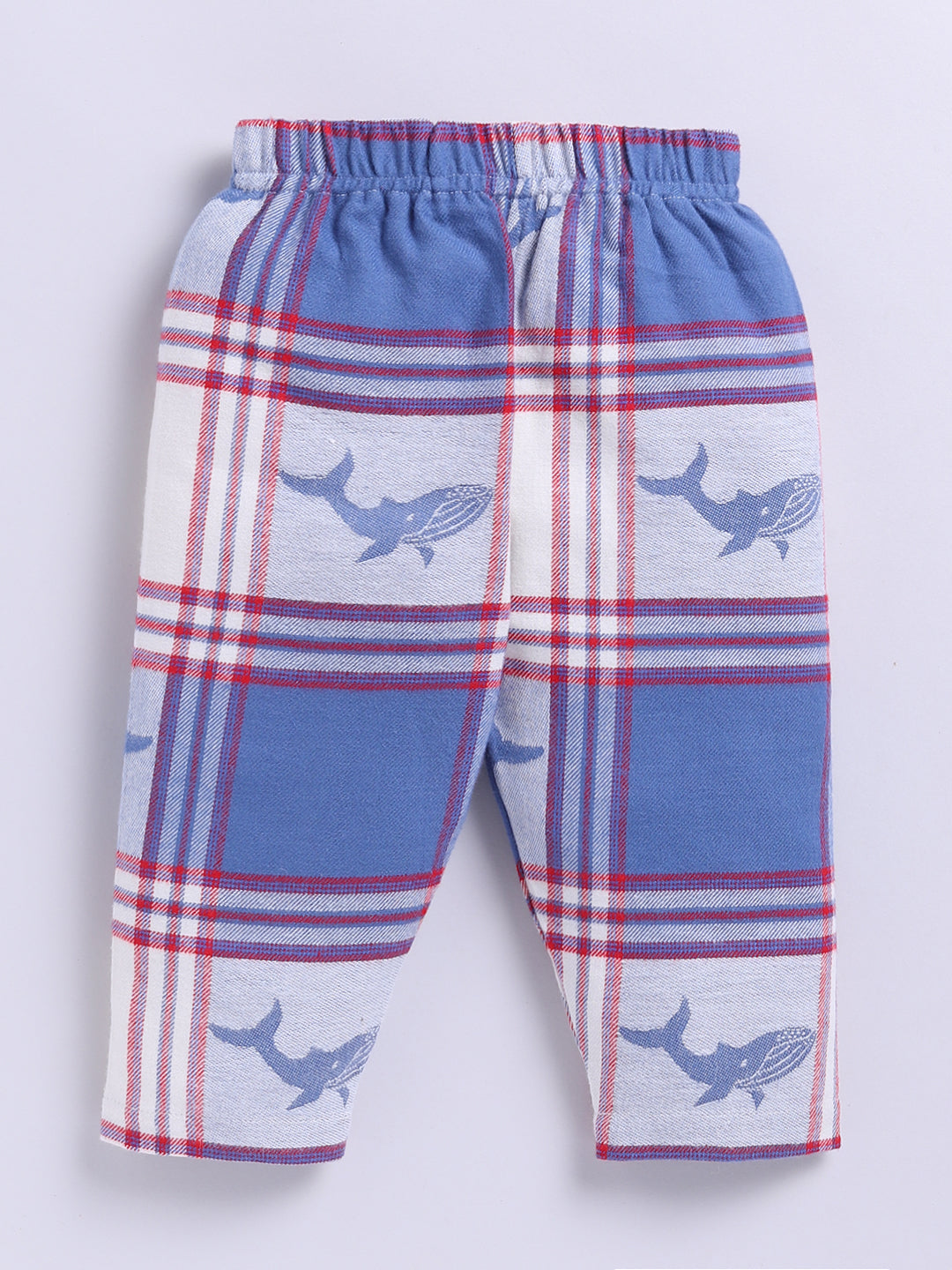 Blue Checked with Shark Print Flannel Full Sleeve Night Suit
