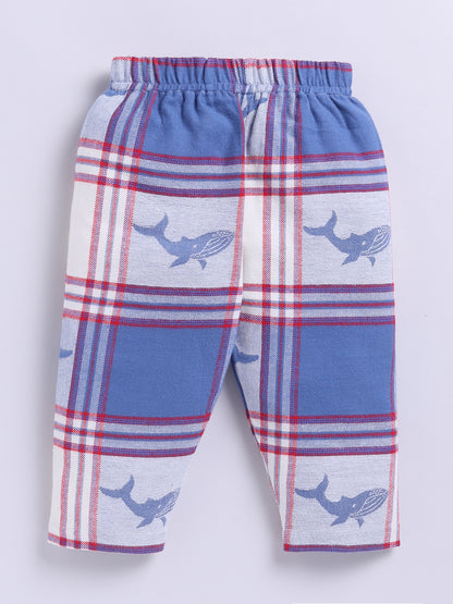 Blue Checked with Shark Print Flannel Full Sleeve Night Suit