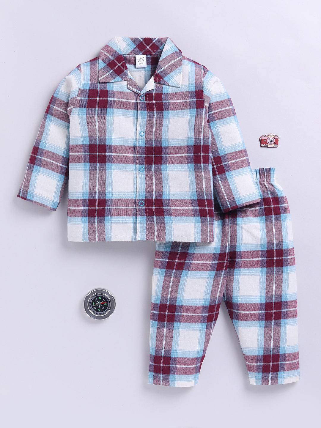 Maroon Checks Flannel Full Sleeve Night Suit