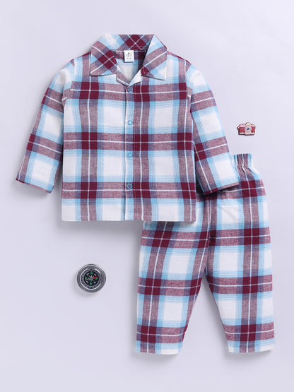 Maroon Checks Flannel Full Sleeve Night Suit