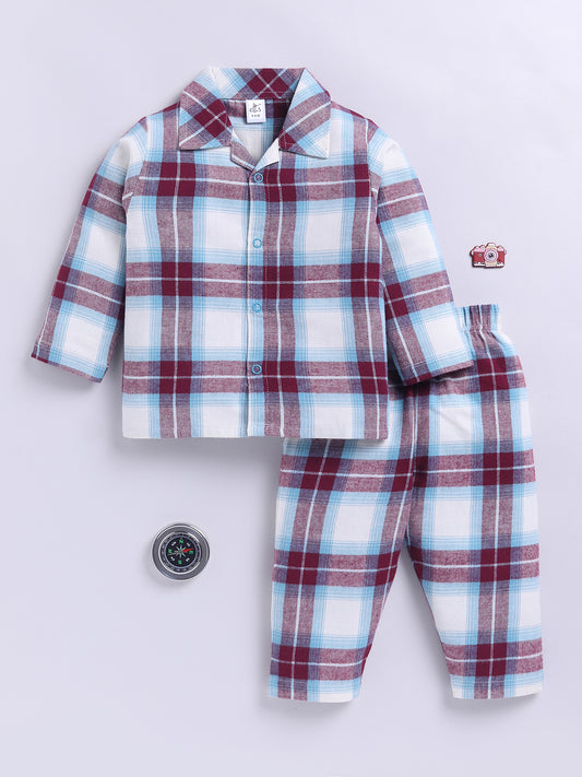 Maroon Checks Flannel Full Sleeve Night Suit