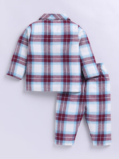 Maroon Checks Flannel Full Sleeve Night Suit