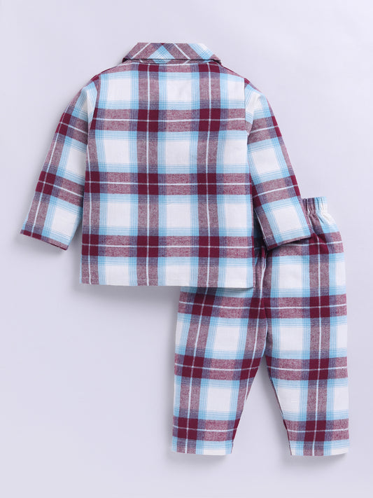 Maroon Checks Flannel Full Sleeve Night Suit