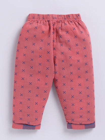 Rust Cotton Woven Graphic Full Sleeve Night Suit