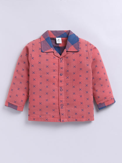 Rust Cotton Woven Graphic Full Sleeve Night Suit