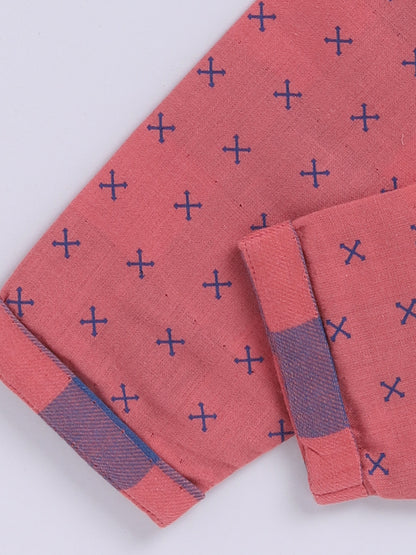 Rust Cotton Woven Graphic Full Sleeve Night Suit