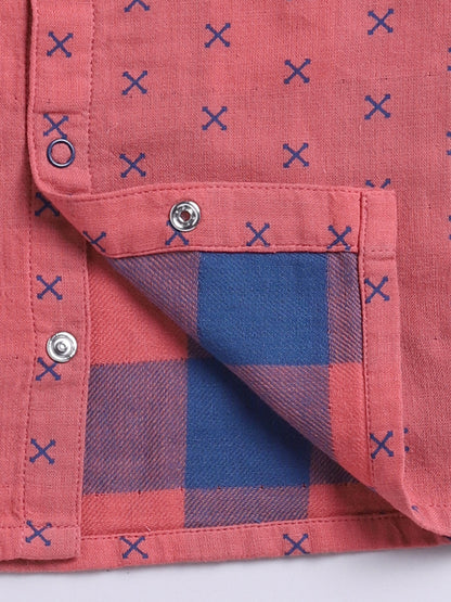Rust Cotton Woven Graphic Full Sleeve Night Suit